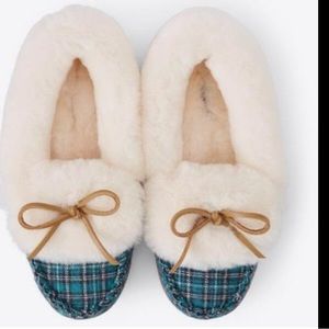 Draper James + Lands End shearling sheep lined plaid felt slippers 10